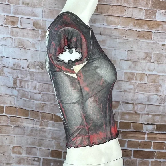 Sinful By Affliction Angel Wings Sheer Short Sleeve Crop Top - NWT - Picture 9 of 12